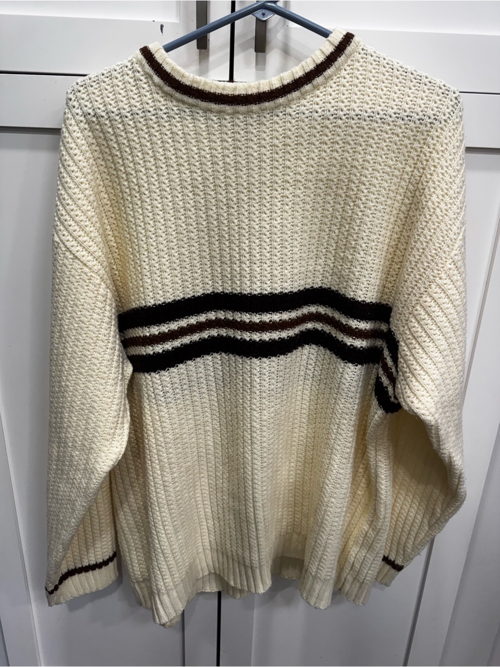 Vintage 80’s Waffle Knit Men’s Sweater with Contrast Stripes